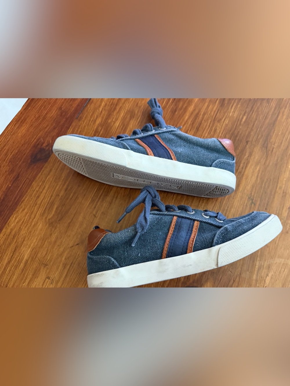 Nautica Blue Canvas Kids Sneakers with Brown Trim